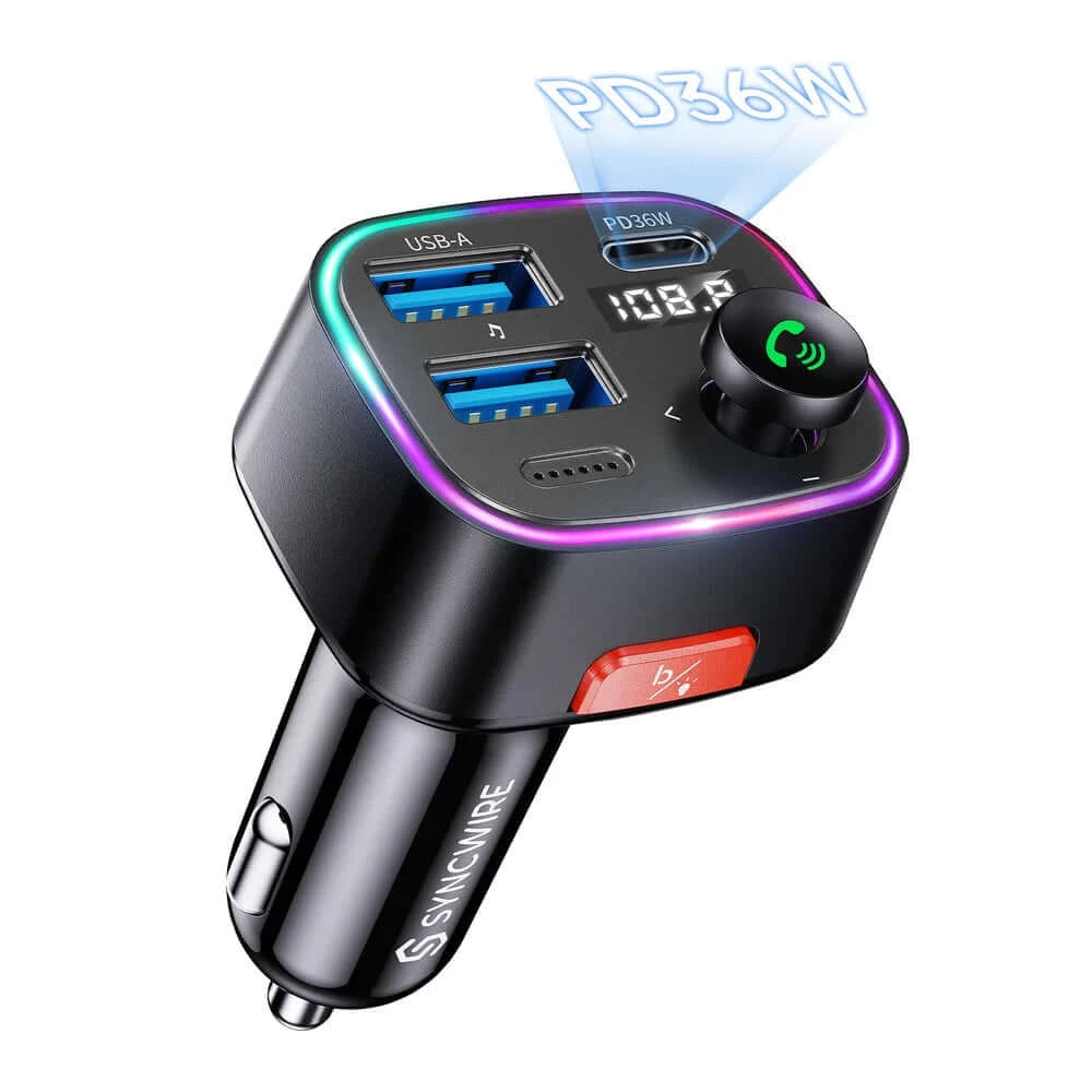 Syncwire-Bluetooth-5.3-FM-Transmitter-Car-Adapter-48W-HIFI-Deep-Bass-Colorful-LED-Light