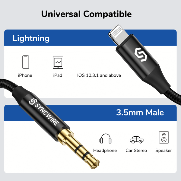 Câble audio auxiliaire Lightning vers 3,5 mm (certifié Apple MFi)