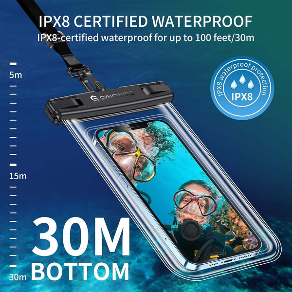 Pochette étanche flottante pour téléphone IPX8 Sac étanche sous-marin [2-Pack] 
